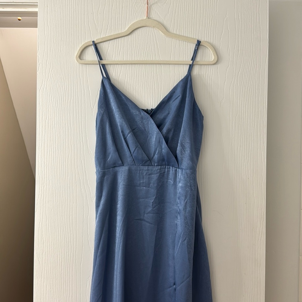 Lulus Blue Velvet Maxi Dress with Leg Slit